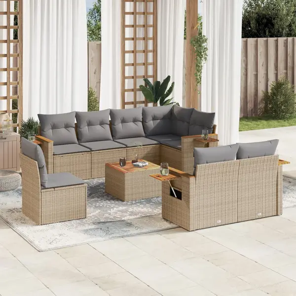 Gossi set canapele de gradina, 9 piese, cu perne, bej, poliratan