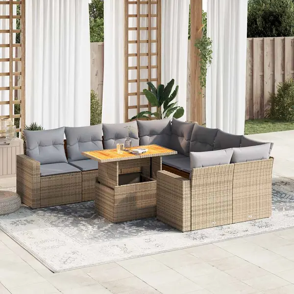 Gossi set canapele de gradina, 9 piese, cu perne, bej, poliratan