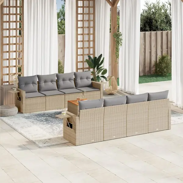Gossi set canapele de gradina, 9 piese, cu perne, bej, poliratan