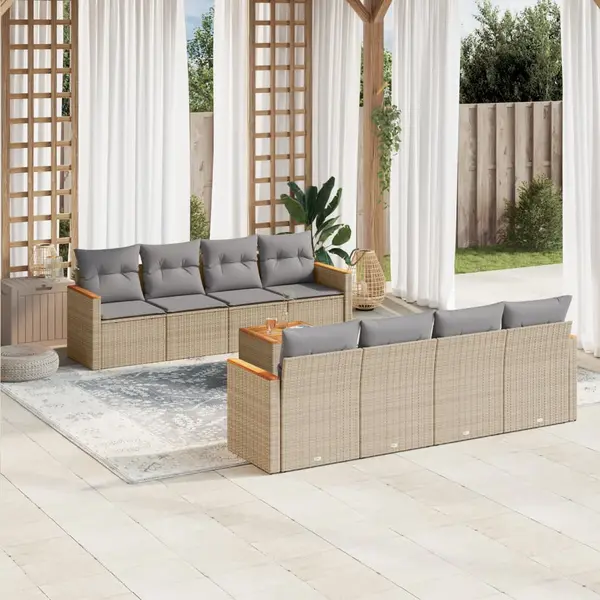 Gossi set canapele de gradina, 9 piese, cu perne, bej, poliratan