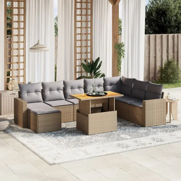 Gossi set canapele de gradina, 9 piese, cu perne, bej, poliratan