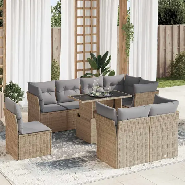 Gossi set canapele de gradina, 9 piese, cu perne, bej, poliratan