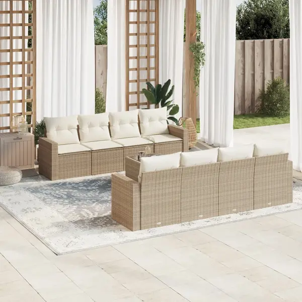 Gossi set canapele de gradina, 9 piese, cu perne, bej, poliratan