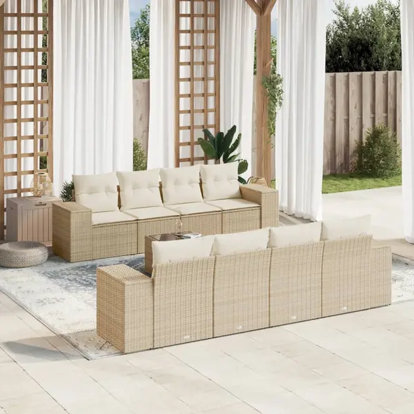 Gossi set canapele de gradina, 9 piese, cu perne, bej, poliratan