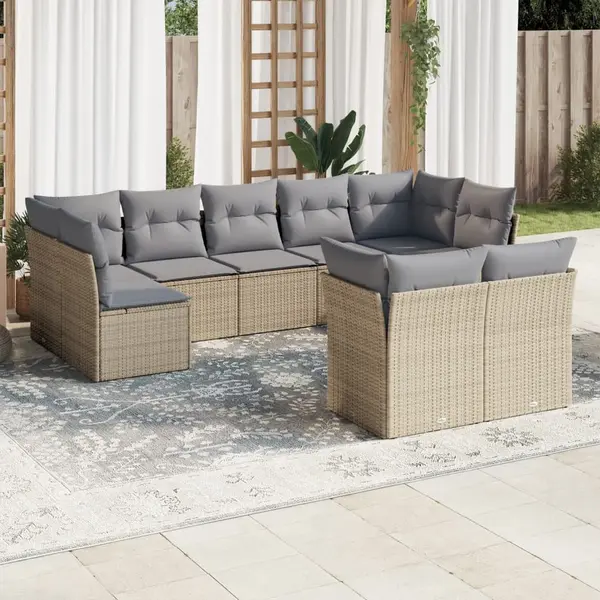 Gossi set canapele de gradina, 9 piese, cu perne, bej, poliratan