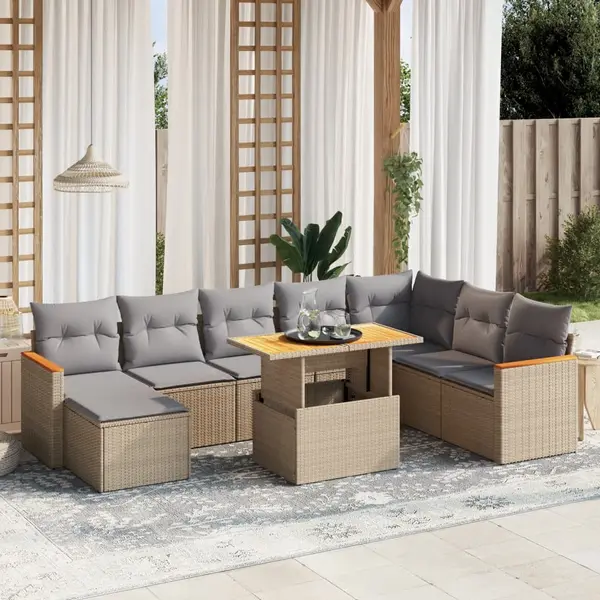 Gossi set canapele de gradina, 9 piese, cu perne, bej, poliratan