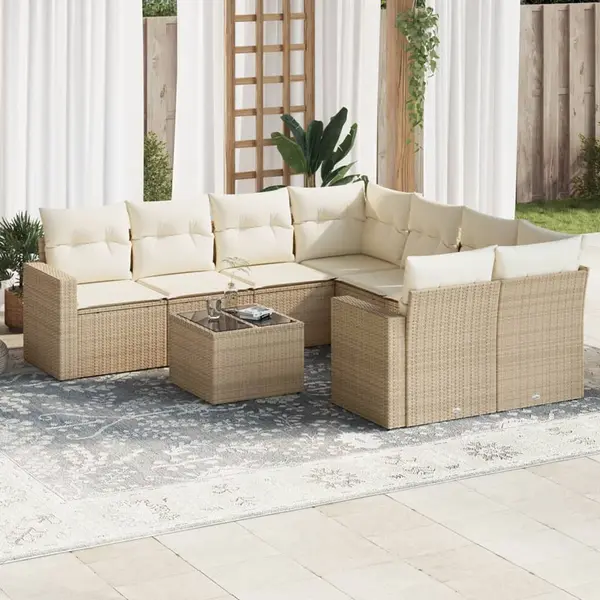 Gossi set canapele de gradina, 9 piese, cu perne, bej, poliratan