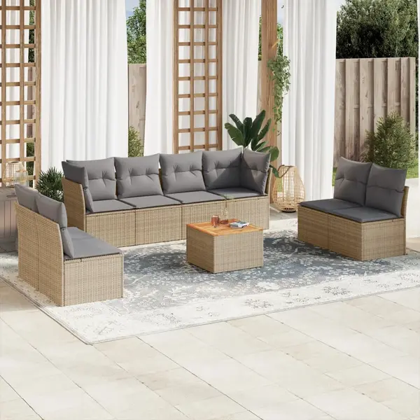 Gossi set canapele de gradina, 9 piese, cu perne, bej, poliratan