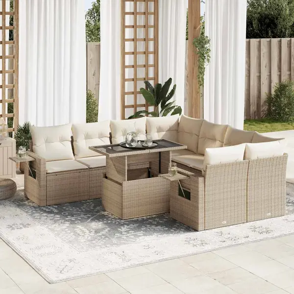 Gossi set canapele de gradina, 9 piese, cu perne, bej, poliratan