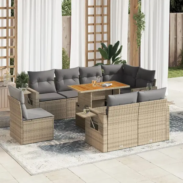Gossi set canapele de gradina, 9 piese, cu perne, bej, poliratan