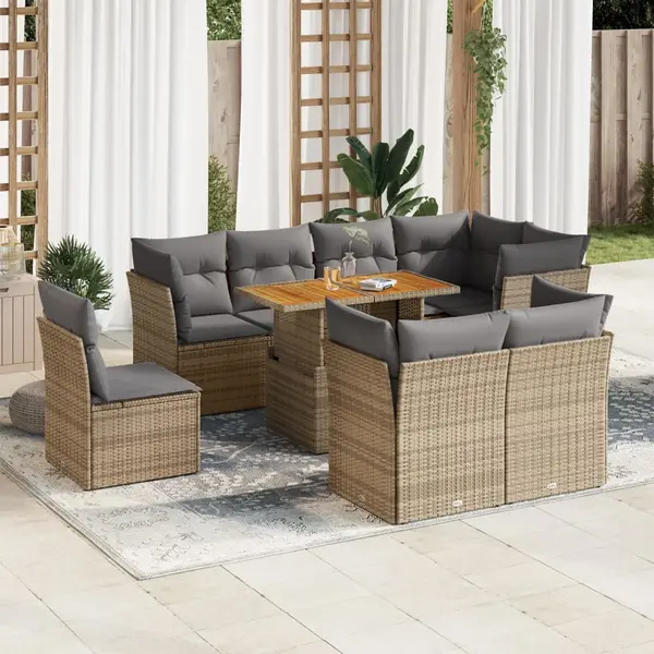 Gossi set canapele de gradina, 9 piese, cu perne, bej, poliratan