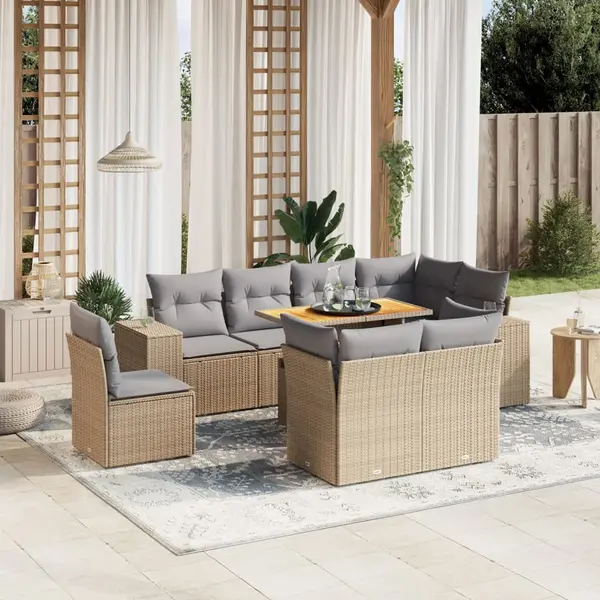 Gossi set canapele de gradina, 9 piese, cu perne, bej, poliratan