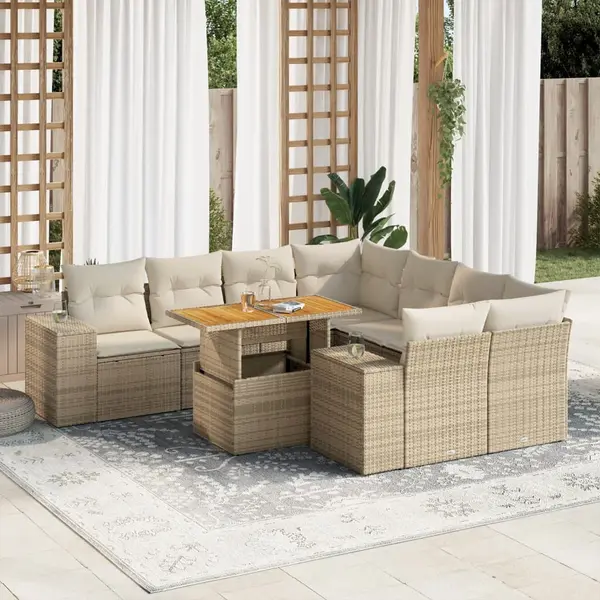 Gossi set canapele de gradina, 9 piese, cu perne, bej, poliratan