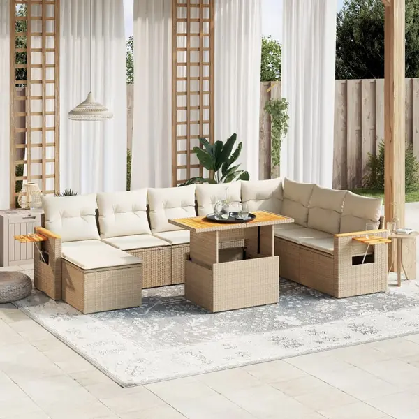 Gossi set canapele de gradina, 9 piese, cu perne, bej, poliratan