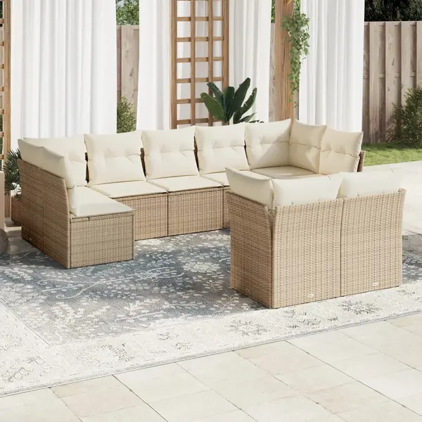 Gossi set canapele de gradina, 9 piese, cu perne, bej, poliratan