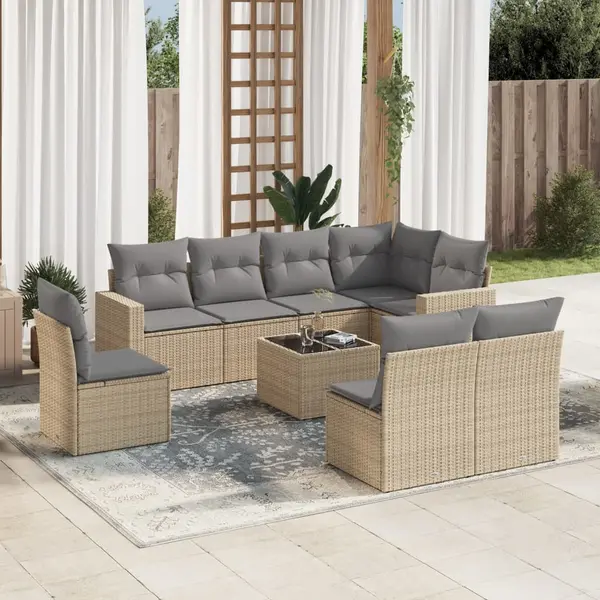 Gossi set canapele de gradina, 9 piese, cu perne, bej, poliratan