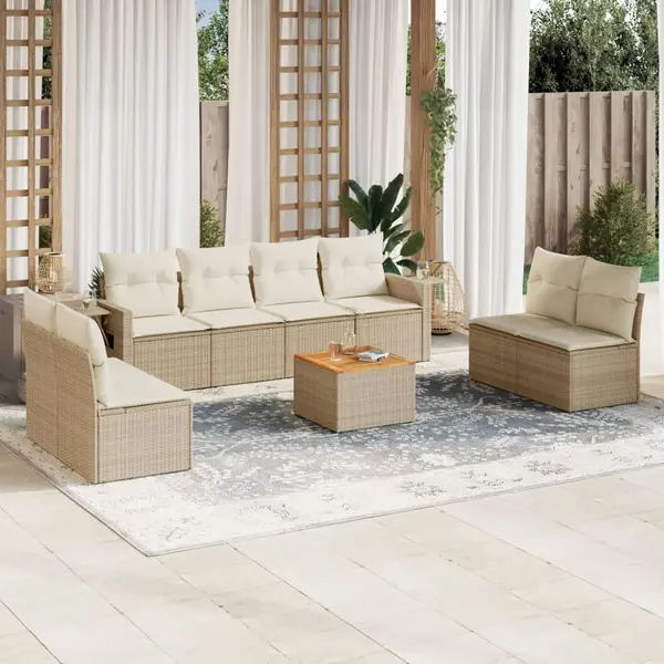 Gossi set canapele de gradina, 9 piese, cu perne, bej, poliratan