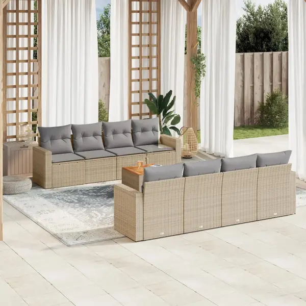 Gossi set canapele de gradina, 9 piese, cu perne, bej, poliratan