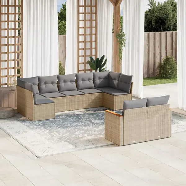 Gossi set canapele de gradina, 9 piese, cu perne, bej, poliratan