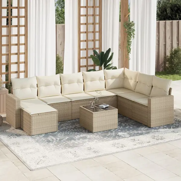 Gossi set canapele de gradina, 9 piese, cu perne, bej, poliratan