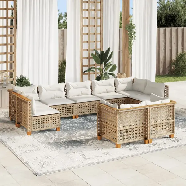 Gossi set canapele de gradina, 9 piese, cu perne, bej, poliratan