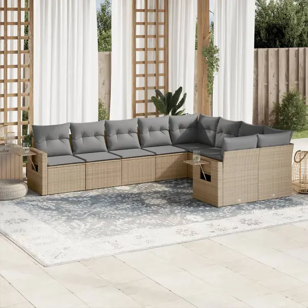 Gossi set canapele de gradina, 9 piese, cu perne, bej, poliratan