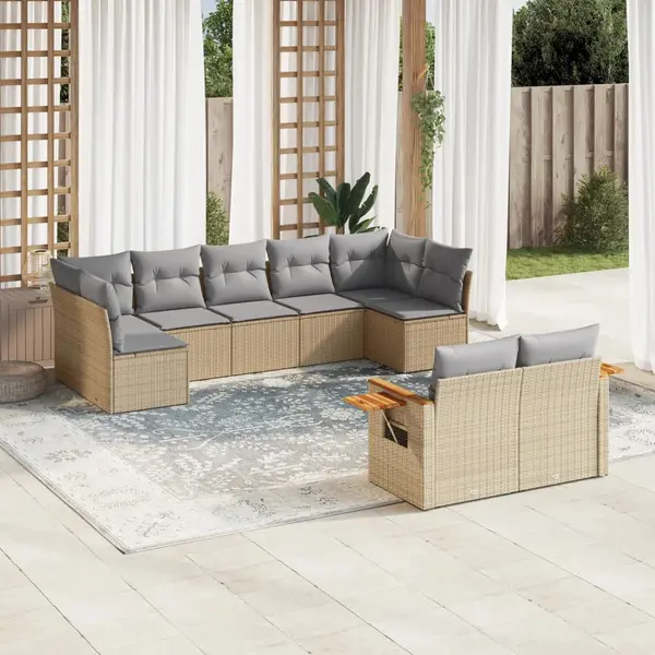 Gossi set canapele de gradina, 9 piese, cu perne, bej, poliratan