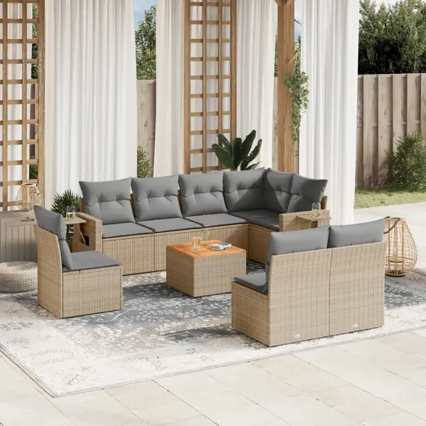 Gossi set canapele de gradina, 9 piese, cu perne, bej, poliratan