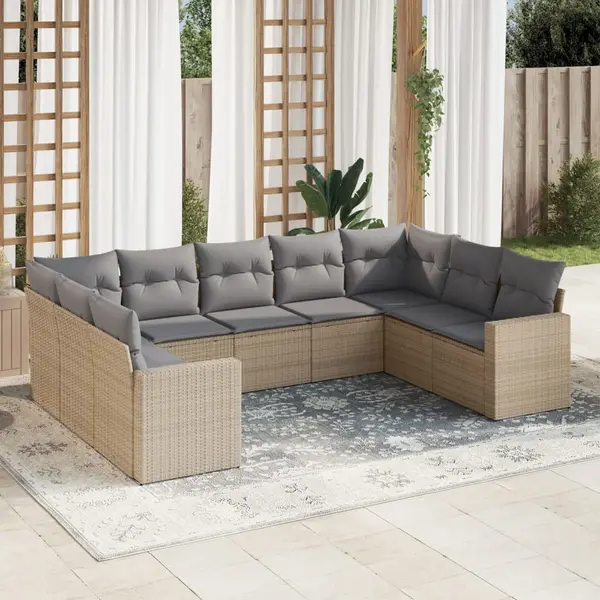 Gossi set canapele de gradina, 9 piese, cu perne, bej, poliratan