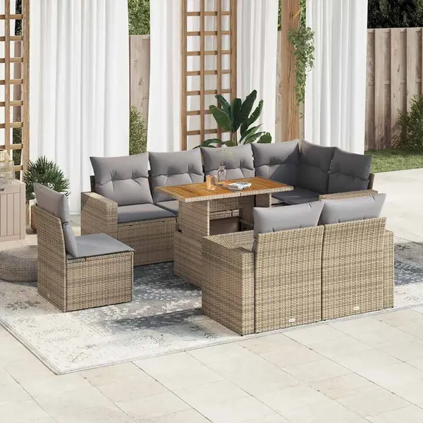 Gossi set canapele de gradina, 9 piese, cu perne, bej, poliratan