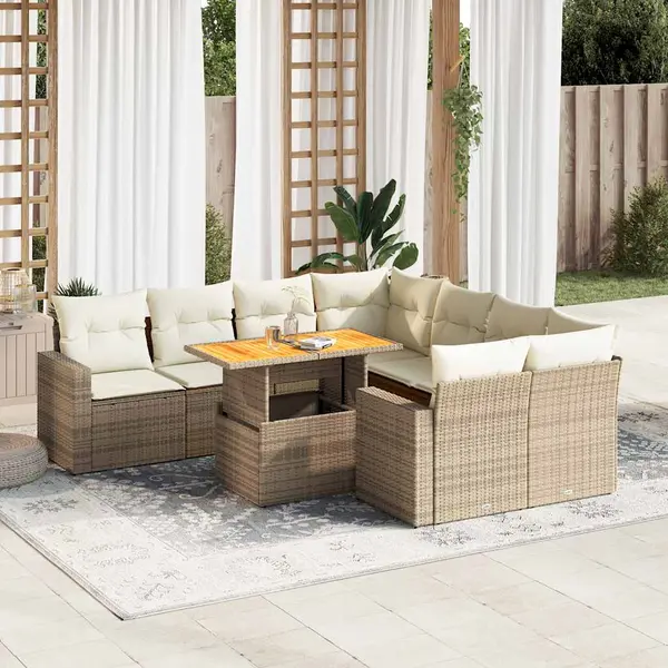 Gossi set canapele de gradina, 9 piese, cu perne, bej, poliratan