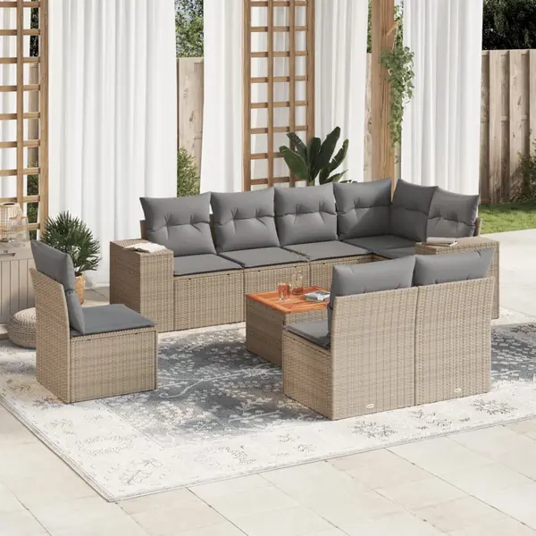 Gossi set canapele de gradina, 9 piese, cu perne, bej, poliratan