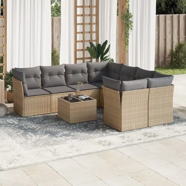 Gossi set canapele de gradina, 9 piese, cu perne, bej, poliratan