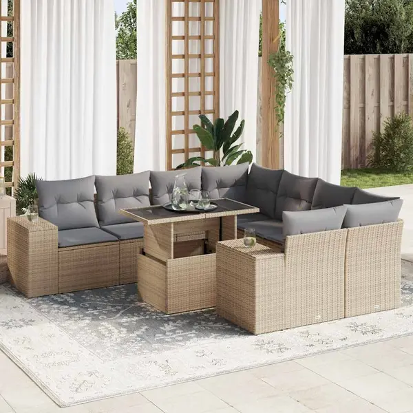 Gossi set canapele de gradina, 9 piese, cu perne, bej, poliratan