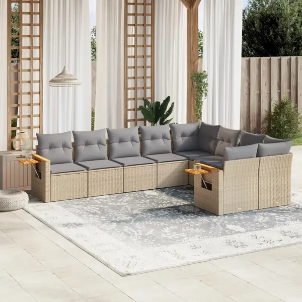Gossi set canapele de gradina, 9 piese, cu perne, bej, poliratan