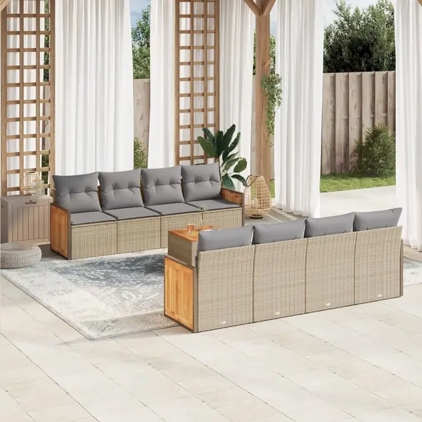Gossi set canapele de gradina, 9 piese, cu perne, bej, poliratan
