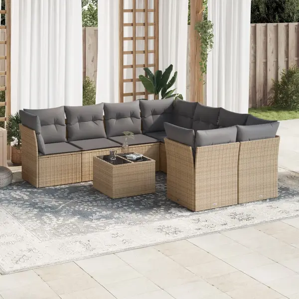Gossi set canapele de gradina, 9 piese, cu perne, bej, poliratan