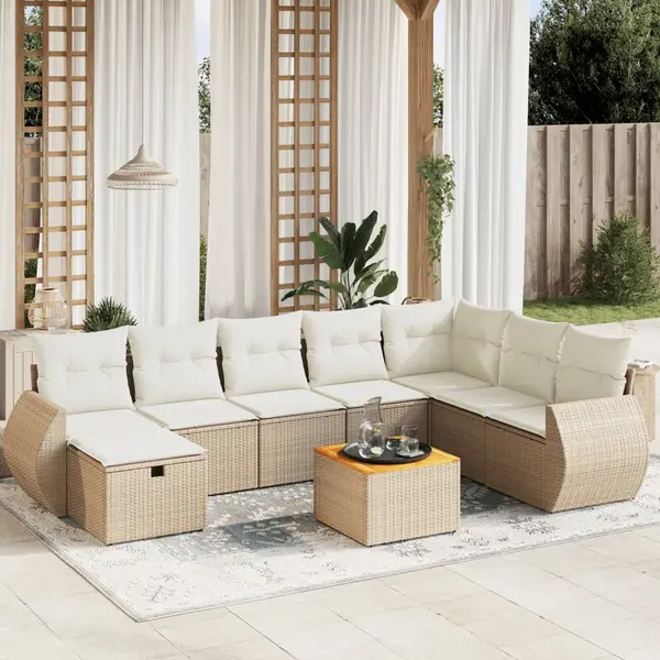 Gossi set canapele de gradina, 9 piese, cu perne, bej, poliratan
