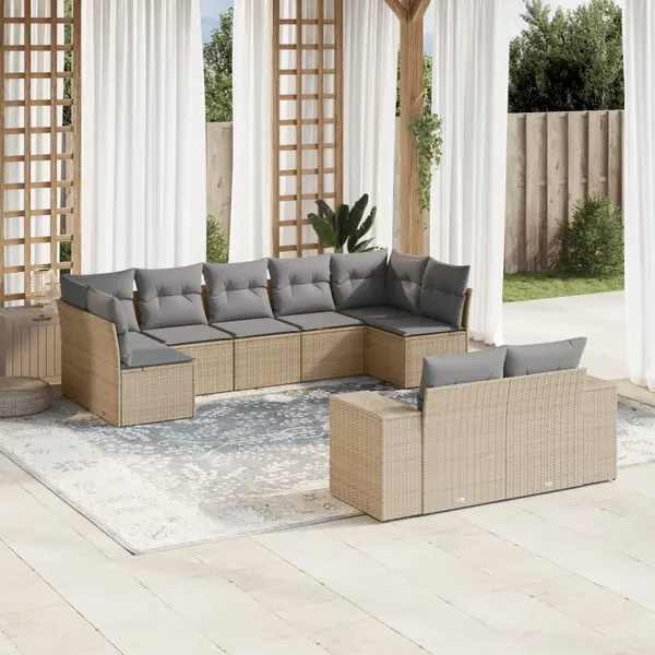 Gossi set canapele de gradina, 9 piese, cu perne, bej, poliratan