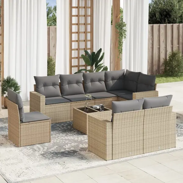 Gossi set canapele de gradina, 9 piese, cu perne, bej, poliratan