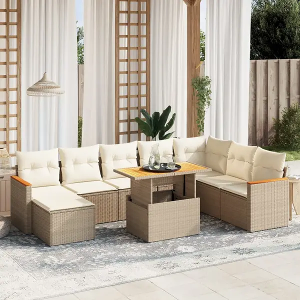 Gossi set canapele de gradina, 9 piese, cu perne, bej, poliratan
