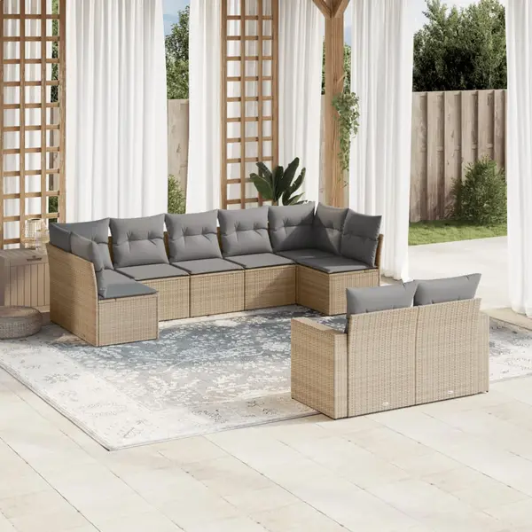 Gossi set canapele de gradina, 9 piese, cu perne, bej, poliratan