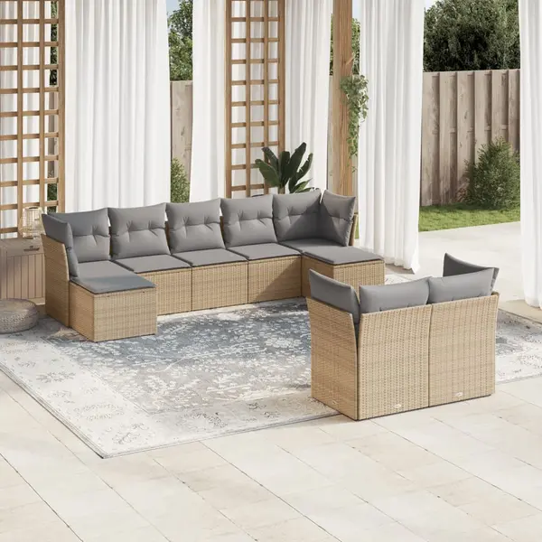 Gossi set canapele de gradina, 9 piese, cu perne, bej, poliratan