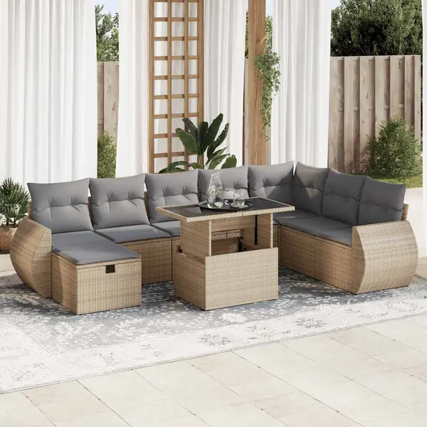 Gossi set canapele de gradina, 9 piese, cu perne, bej, poliratan