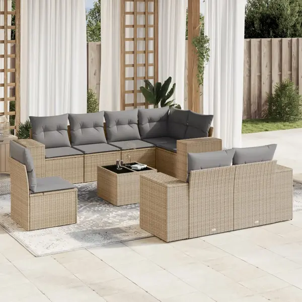 Gossi set canapele de gradina, 9 piese, cu perne, bej, poliratan