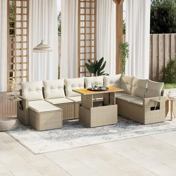 Gossi set canapele de gradina, 9 piese, cu perne, bej, poliratan