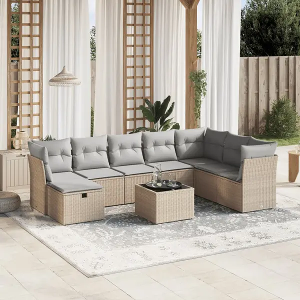 Gossi set canapele de gradina, 9 piese, cu perne, bej, poliratan