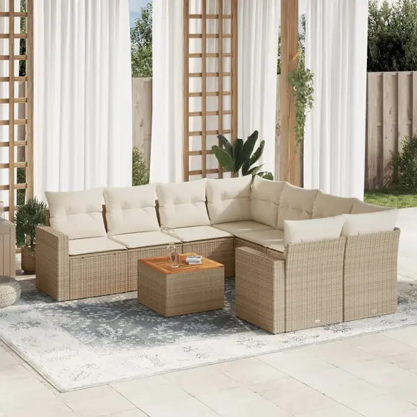 Gossi set canapele de gradina, 9 piese, cu perne, bej, poliratan