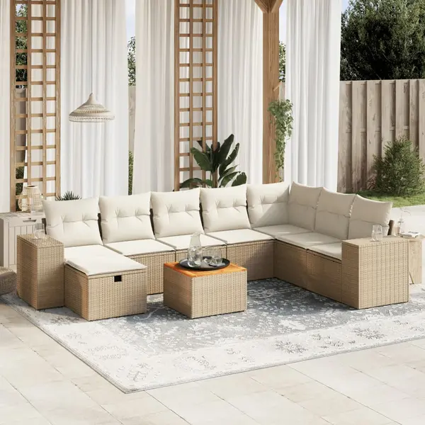 Gossi set canapele de gradina, 9 piese, cu perne, bej, poliratan