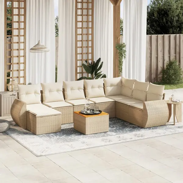 Gossi set canapele de gradina, 9 piese, cu perne, bej, poliratan
